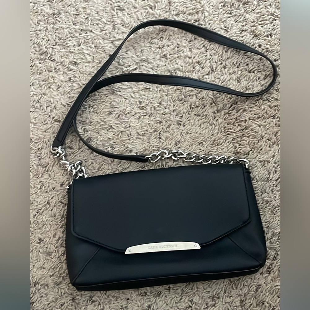 Dana Buchman Black Faux Leather Shoulder Bag with Chain Strap